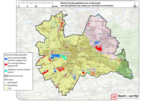 Kaart met de locaties uit het onderbouwingsdocument bij de lijst.